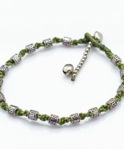 HaremPants.com Green Harem Pants Hand Made Fair Trade Anklet Waxed Cotton Silver Beads Olive