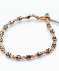 HaremPants.com Hand Made Fair Trade Anklet Waxed Cotton Silver Beads Peach Handmade Anklets