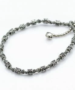 HaremPants.com Handmade Anklets Hand Made Fair Trade Anklet Waxed Cotton Silver Beads Gray