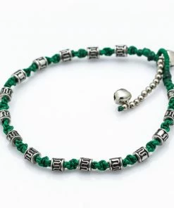 HaremPants.com Green Harem Pants Hand Made Fair Trade Anklet Waxed Cotton Silver Beads Green