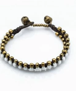 HaremPants.com Triple Brass Beads Bracelet With White Beads