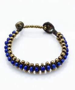 HaremPants.com Triple Brass Beads Bracelet With Blue Beads Blue Harem Pants
