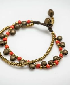 HaremPants.com Summer Super Sale 2022 Brass Bell And Red Bead Double Strand Bracelets