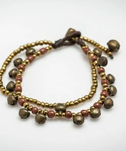 HaremPants.com Handmade Bracelets Brass Bell And Plum Bead Double Strand Bracelets