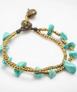 HaremPants.com Brass Bead And Turquoise Stone Double Strand Bracelets