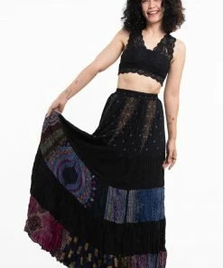 HaremPants.com Patchwork Long Skirt In Black