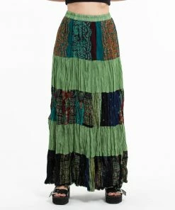 HaremPants.com Women's Patchwork Long Skirt In Forest Green