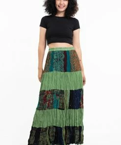 HaremPants.com Women's Patchwork Long Skirt In Forest Green