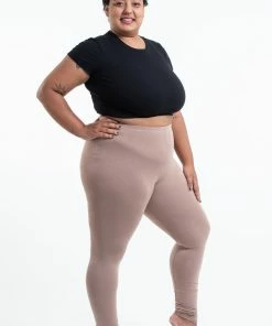 HaremPants.com Women's Plus Size Solid Color Cotton Leggings In Beige