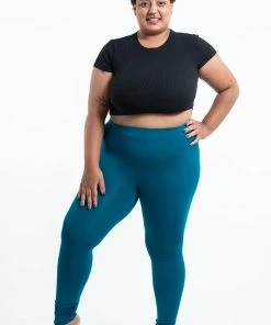 HaremPants.com Plus Size Solid Color Cotton Leggings In Blue Women's
