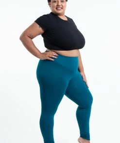 HaremPants.com Plus Size Solid Color Cotton Leggings In Blue Women's