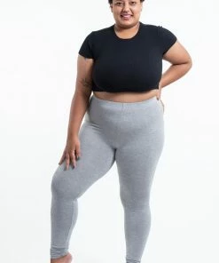HaremPants.com Plus Size Solid Color Cotton Leggings In Gray Women's