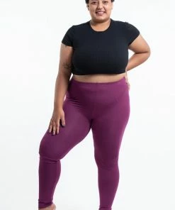 HaremPants.com Plus Size Solid Color Cotton Leggings In Purple Women's