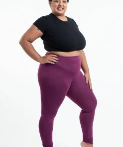 HaremPants.com Plus Size Solid Color Cotton Leggings In Purple Women's