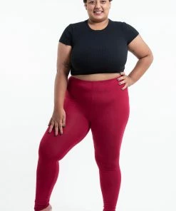 HaremPants.com Plus Size Solid Color Cotton Leggings In Red Women's