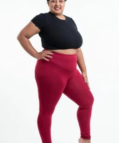 HaremPants.com Plus Size Solid Color Cotton Leggings In Red Women's