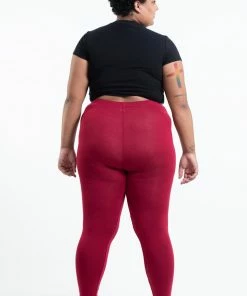 HaremPants.com Plus Size Solid Color Cotton Leggings In Red Women's