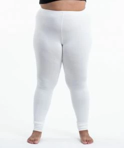 HaremPants.com Plus Size Solid Color Cotton Leggings In White Women's