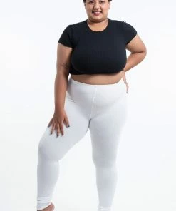 HaremPants.com Plus Size Solid Color Cotton Leggings In White Women's