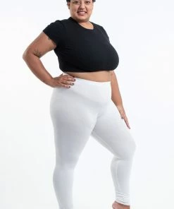 HaremPants.com Plus Size Solid Color Cotton Leggings In White Women's