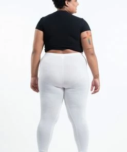 HaremPants.com Plus Size Solid Color Cotton Leggings In White Women's