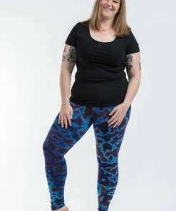HaremPants.com Plus Size Marble Tie Dye Cotton Leggings In Indigo Women's