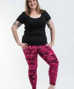HaremPants.com Plus Size Marble Tie Dye Cotton Leggings In Pink Women's