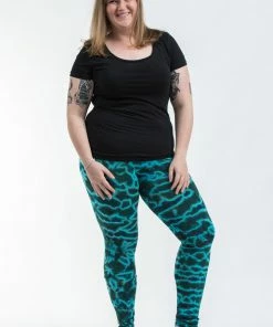 HaremPants.com Plus Size Marble Tie Dye Cotton Leggings In Turquoise