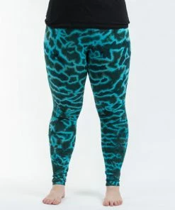 HaremPants.com Plus Size Marble Tie Dye Cotton Leggings In Turquoise