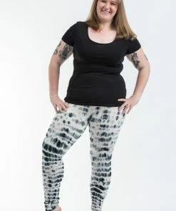 HaremPants.com Women's Plus Size Melting Stripes Tie Dye Cotton Leggings In Gray