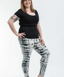 HaremPants.com Women's Plus Size Melting Stripes Tie Dye Cotton Leggings In Gray