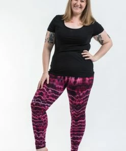 HaremPants.com Plus Size Melting Stripes Tie Dye Cotton Leggings In Magenta
