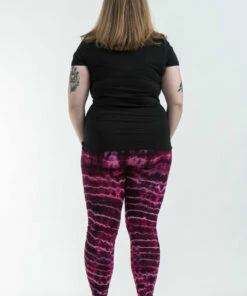 HaremPants.com Plus Size Melting Stripes Tie Dye Cotton Leggings In Magenta