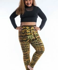 HaremPants.com Plus Size Melting Stripes Tie Dye Cotton Leggings In Olive
