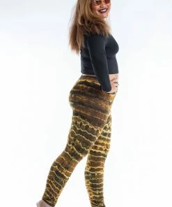 HaremPants.com Plus Size Melting Stripes Tie Dye Cotton Leggings In Olive