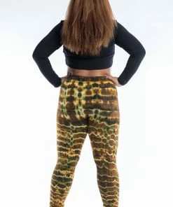 HaremPants.com Plus Size Melting Stripes Tie Dye Cotton Leggings In Olive