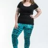 HaremPants.com Plus Size Melting Stripes Tie Dye Cotton Leggings In Turquoise Women's