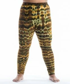 HaremPants.com Plus Size Melting Stripes Tie Dye Cotton Leggings In Olive