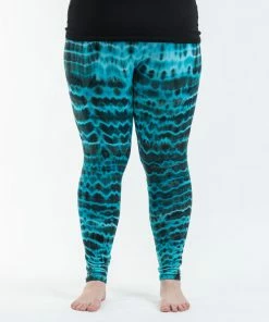 HaremPants.com Plus Size Melting Stripes Tie Dye Cotton Leggings In Turquoise Women's