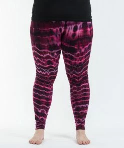 HaremPants.com Plus Size Melting Stripes Tie Dye Cotton Leggings In Magenta