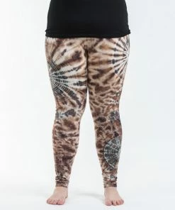 HaremPants.com Plus Size Swirls Tie Dye Cotton Leggings In Light Brown