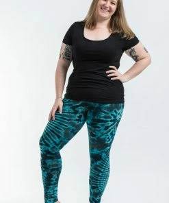 HaremPants.com Plus Size Oval Swirls Tie Dye Cotton Leggings In Blue