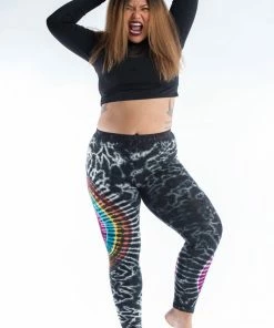 HaremPants.com Plus Size Oval Swirls Tie Dye Cotton Leggings In Festival Black