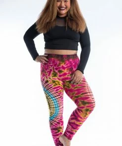 HaremPants.com Women's Plus Size Oval Swirls Tie Dye Cotton Leggings In Pink Rainbow
