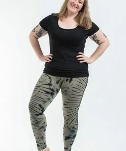 HaremPants.com Plus Size Oval Swirls Tie Dye Cotton Leggings In Stone Black Women's