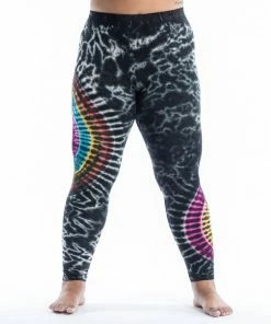 HaremPants.com Plus Size Oval Swirls Tie Dye Cotton Leggings In Festival Black