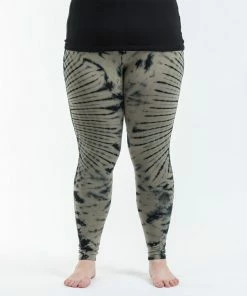 HaremPants.com Plus Size Oval Swirls Tie Dye Cotton Leggings In Stone Black Women's