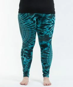 HaremPants.com Plus Size Oval Swirls Tie Dye Cotton Leggings In Blue