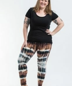 HaremPants.com Plus Size Patch Dye Tie Dye Cotton Leggings In Brown Women's
