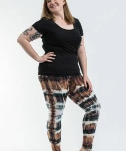 HaremPants.com Plus Size Patch Dye Tie Dye Cotton Leggings In Brown Women's